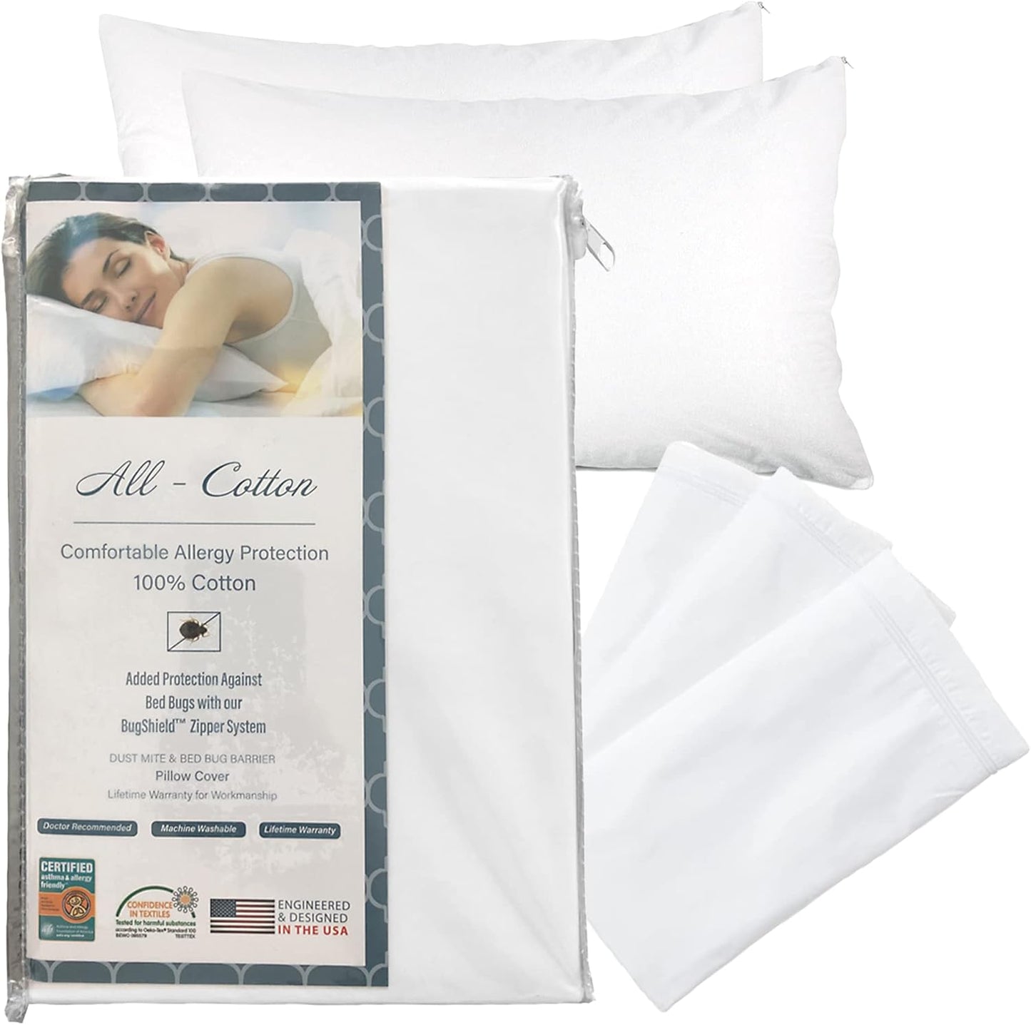 Premium 100% Cotton Zippered Pillow Protector for King Size