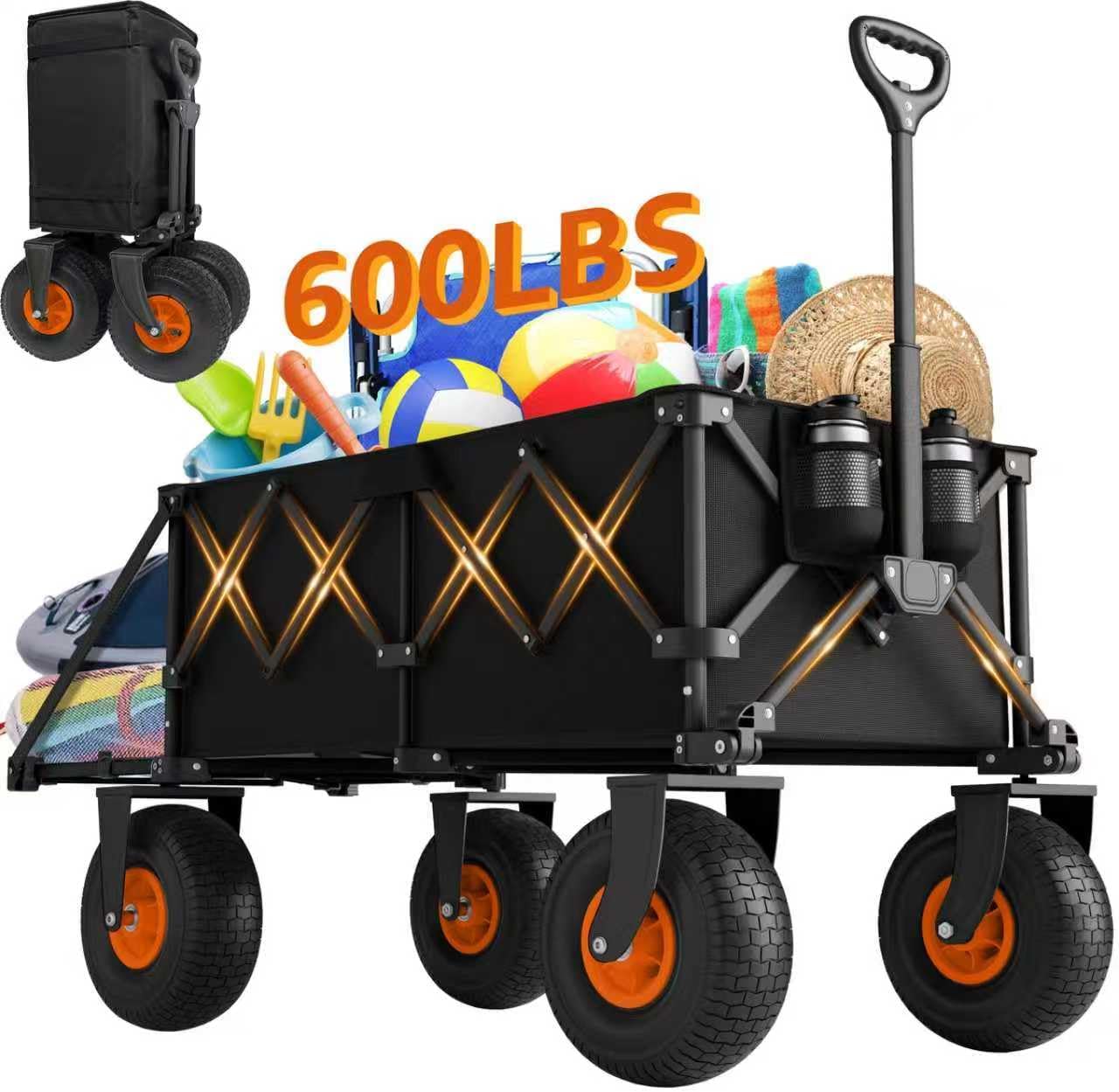 Beach Wagon with Big Wheels for Sand - Heavy Duty Collapsible Cart