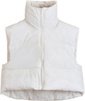 Cropped Puffer Vest Women Zip Up Stand Collar Sleeveless - Stylish two