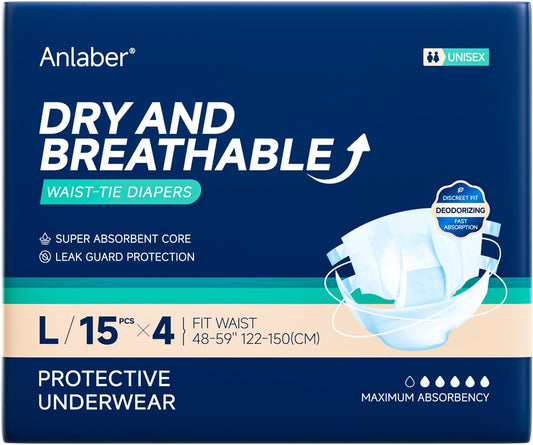 60-Count Anlaber Max Absorbency Incontinence Underwear - Odor Control, Large Size