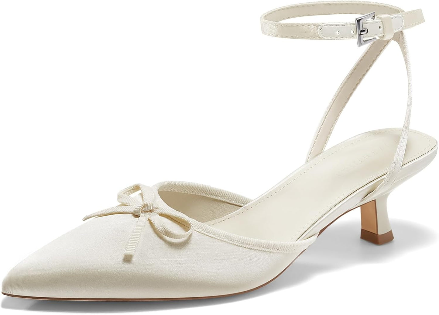Coutgo Satin Kitten Low Heels with Bow for Elegant Occasions