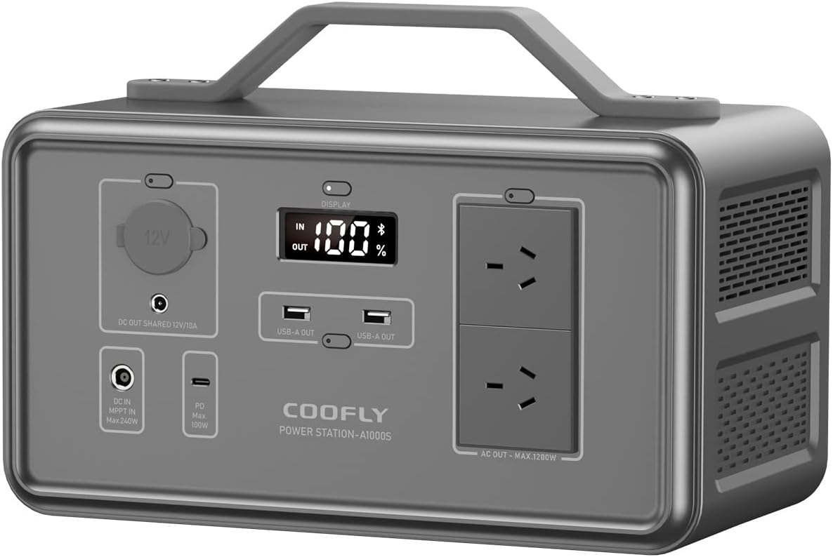 COOFLY 1021Wh Portable Solar Generator - Fast Charging Lithium Battery Pack for Outdoor Adventures