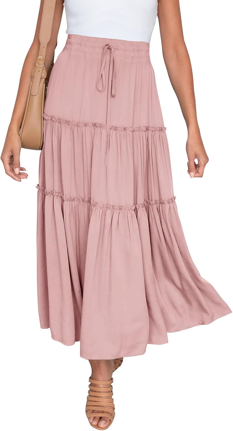 HAEOF Womens Summer Flowy Boho Maxi Skirt with Pockets