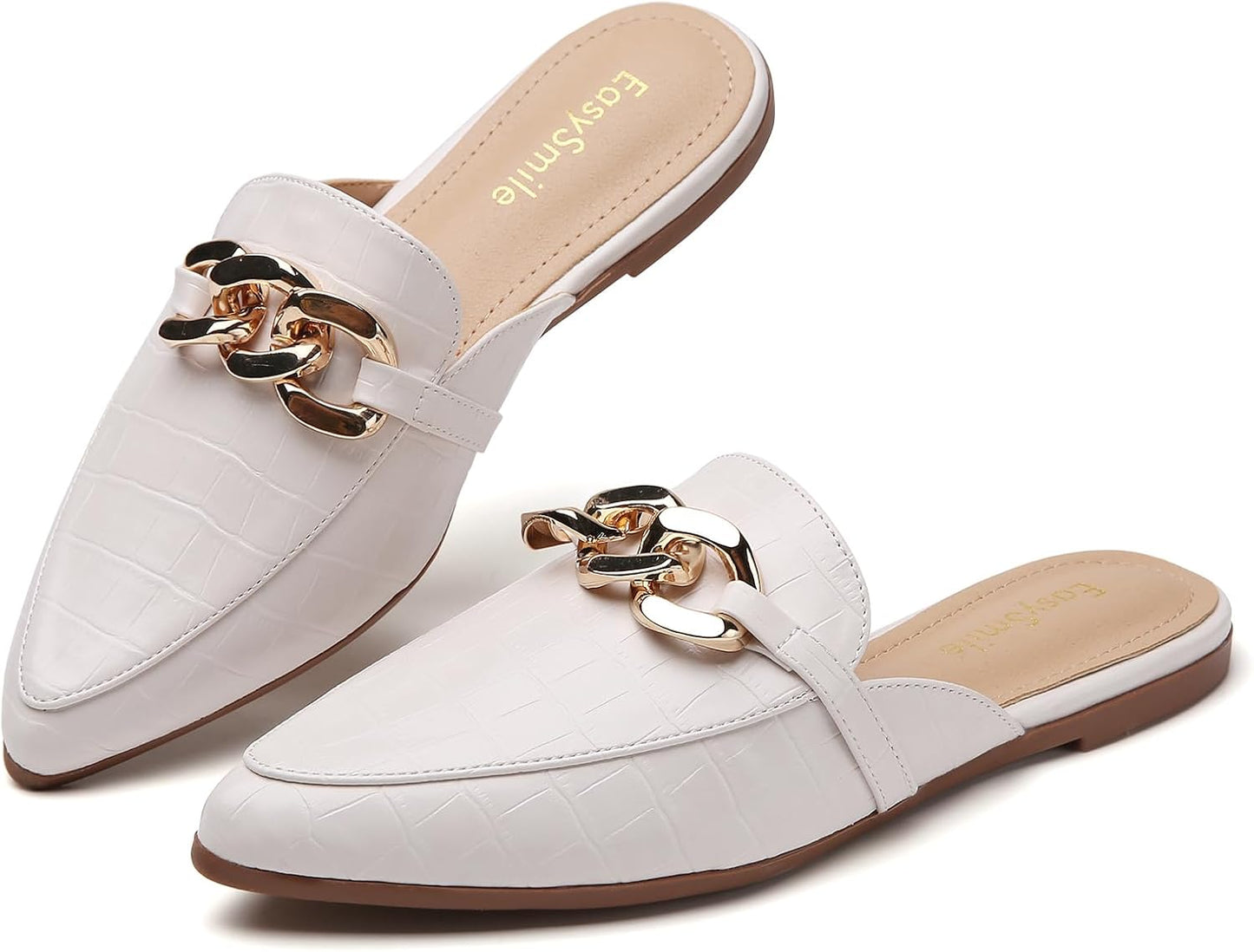 Metal Chain Decor Flat Mules for Women - Stylish Slip On Loafers