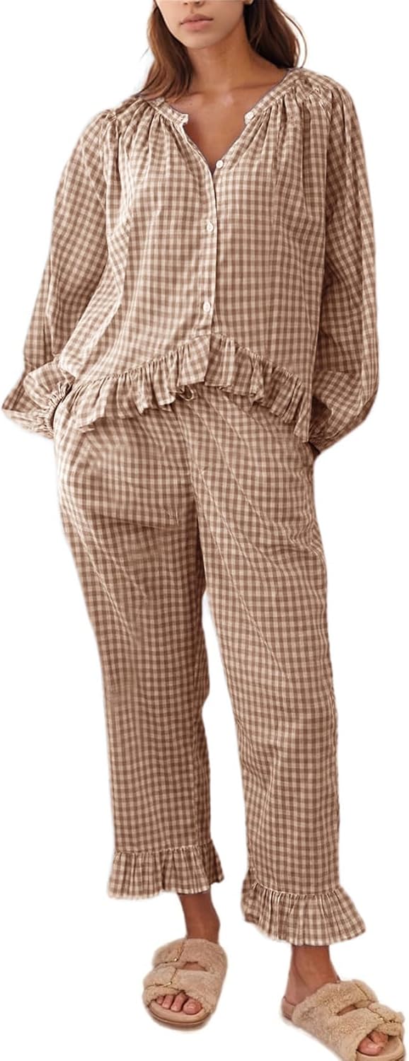 Flygo Womens Plaid Pajamas Sets for Cozy Lounging and Sleep