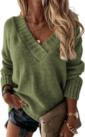 Esobo Womens Loose Sweaters V Neck Long Sleeve Jumper