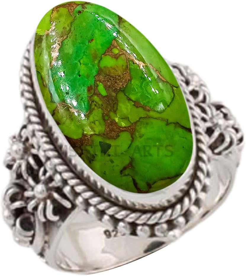 Solid 925 Sterling Silver Ring with Natural Blue Copper Turquoise