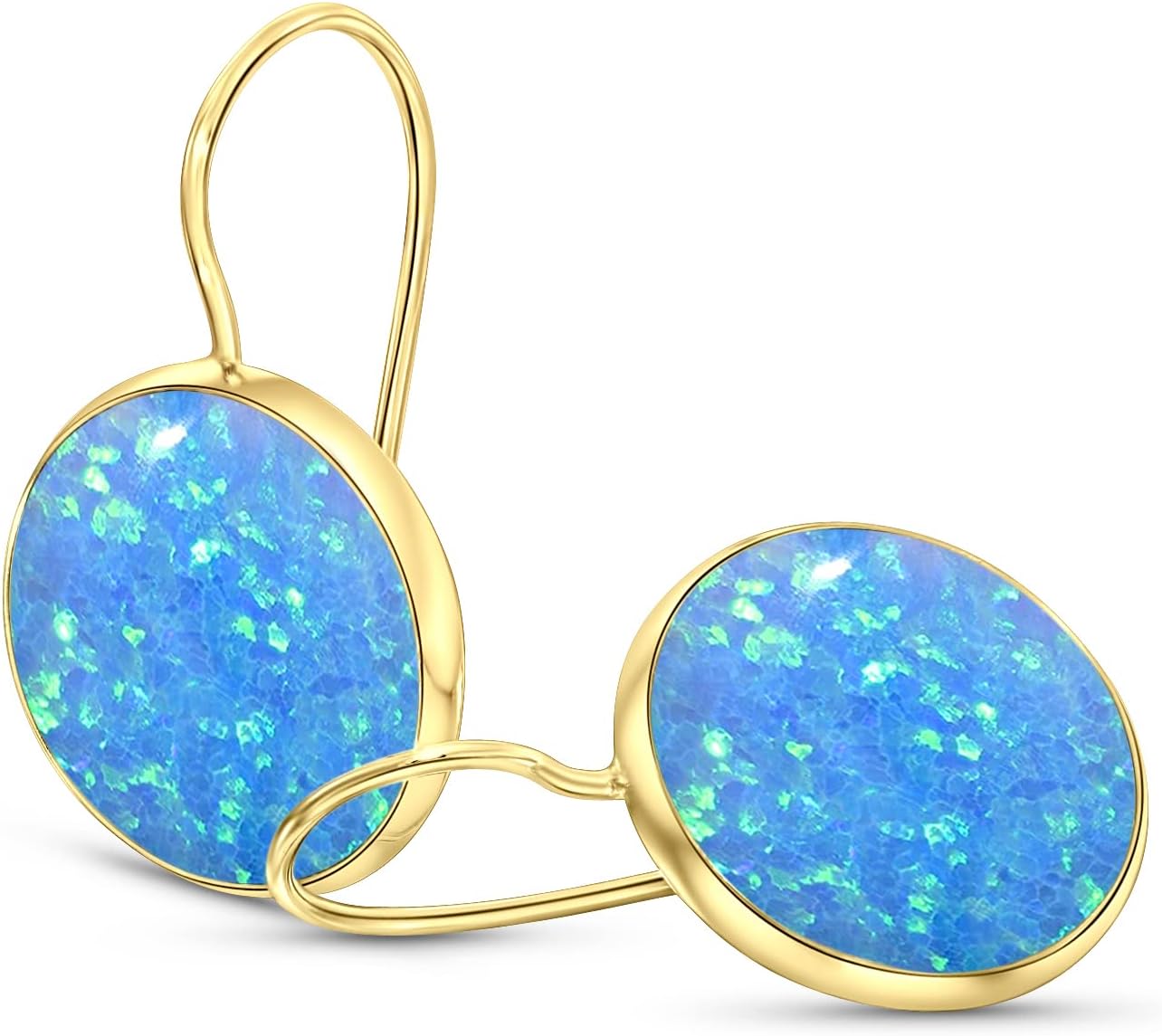 14K Gold Gemstone Earrings - Elegant Blue Opal Dangle Jewelry