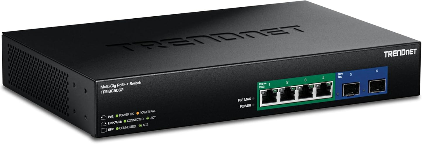 TRENDnet 6-Port 2.5G GaN Power PoE++ Switch with 10G Ports