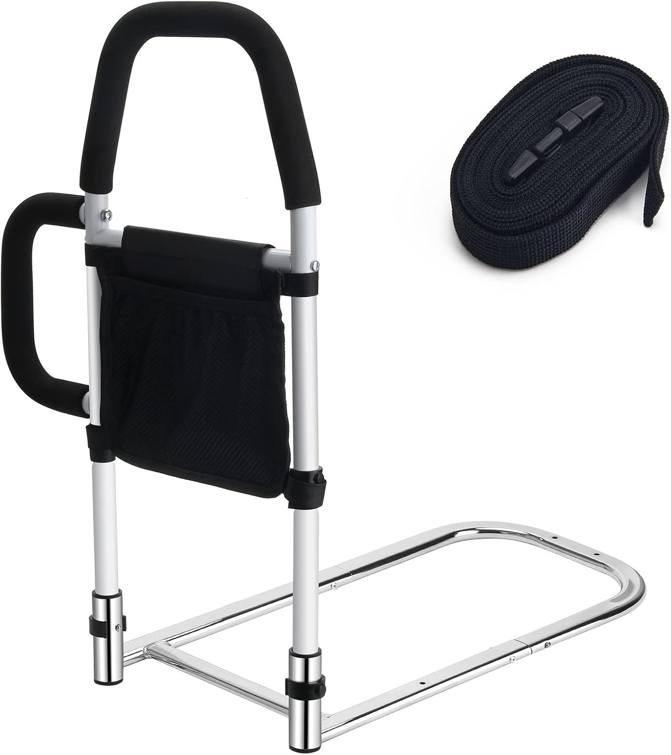 Bed Rails for Elderly Adults with 2 Grab Bars & Storage Pocket