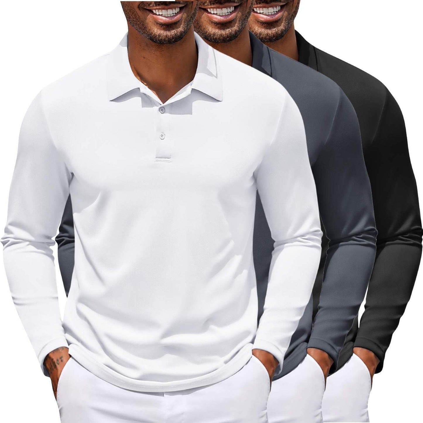 COOFANDY Men's Long Sleeve Polo Shirt for Golf and Work