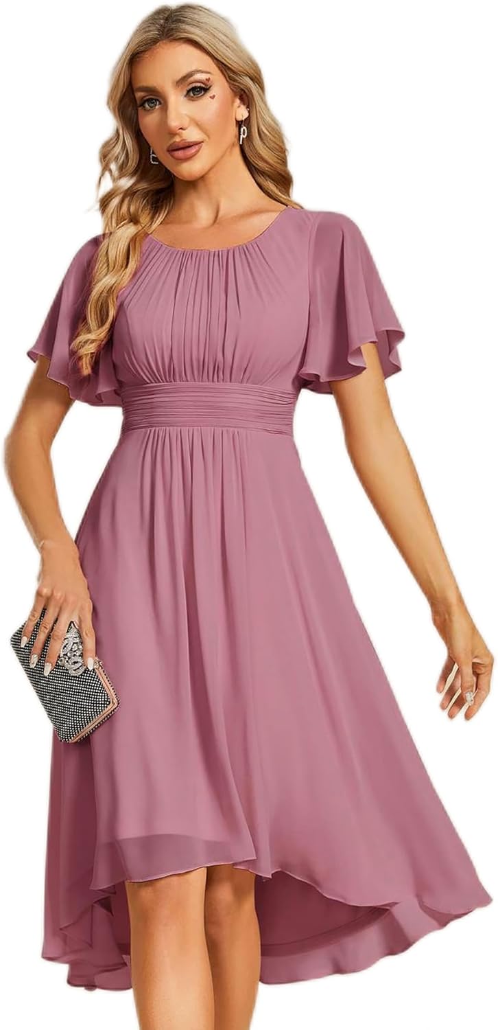 Chiffon Crew Neck Empire Waist Dress for Wedding Guests