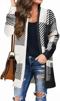 MEROKEETY Womens Plaid Long Sleeve Cardigan with Pockets