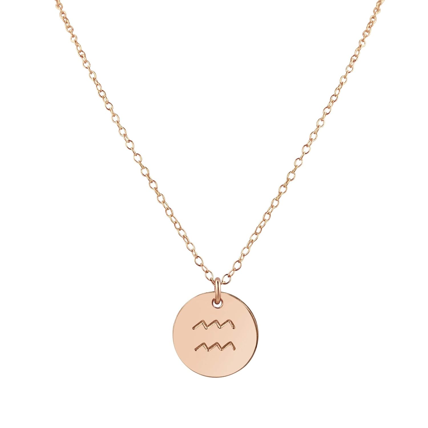 Rose Gold Aquarius Necklace - Unique Astrology Charm Pendant