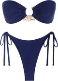 Metal Ring Bandeau Bikini Set Tie Side High Cut - Sparkly Metallic you