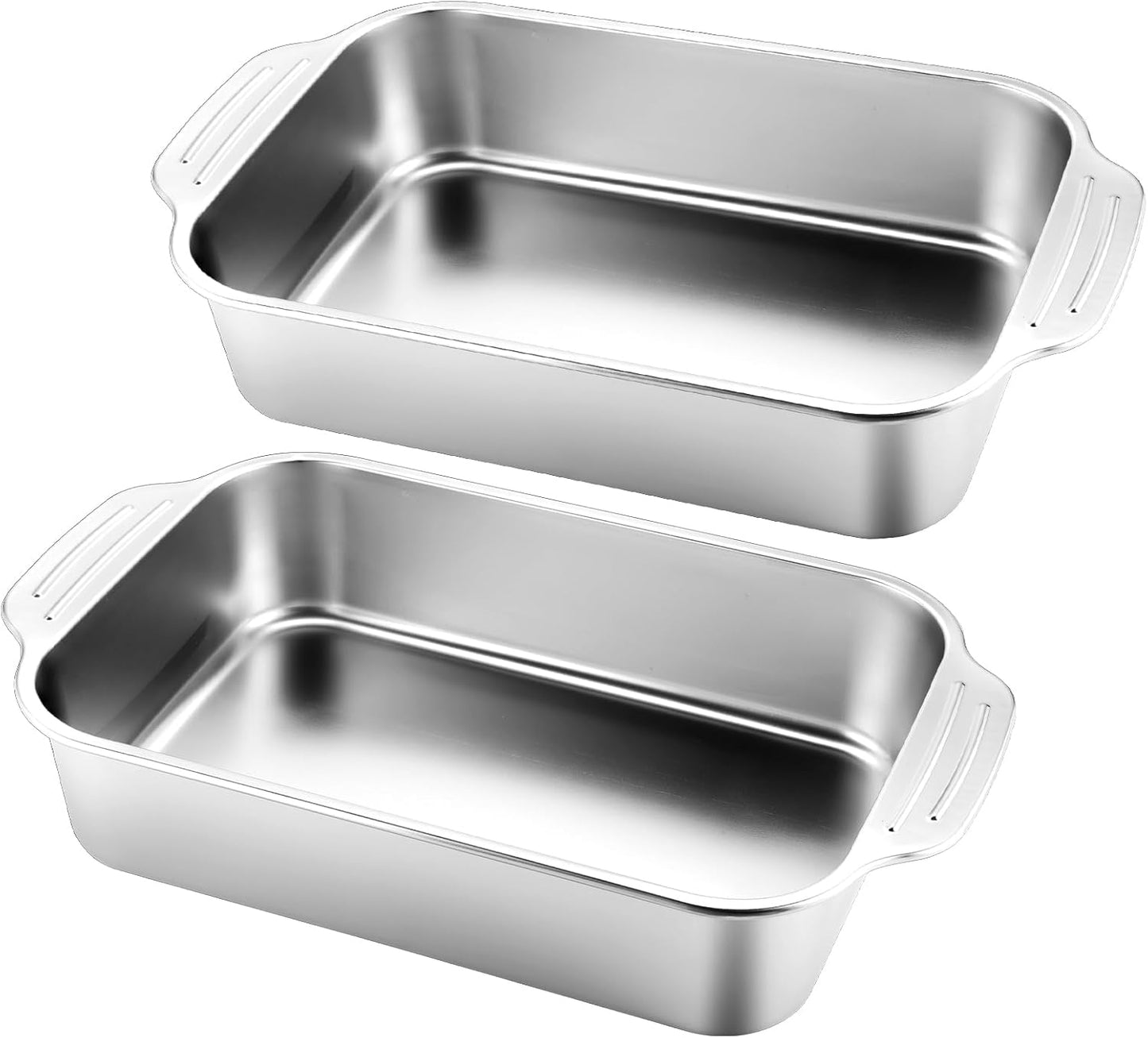 2 Pcs Stainless Steel Deep Baking Pans for Versatile Cooking