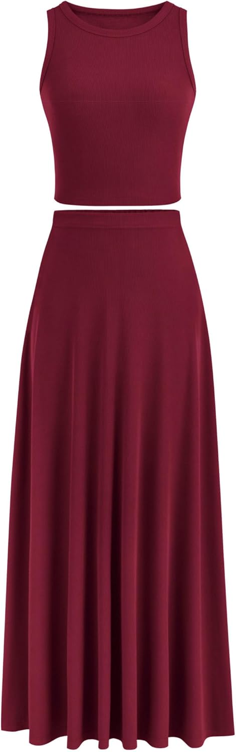 PRETTYGARDEN Women's 2 Piece Maxi Skirt Set for Summer Style