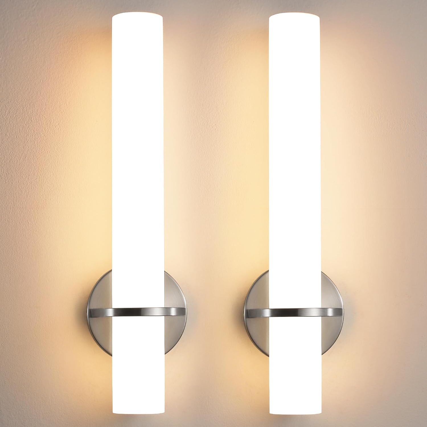 Brushed Nickel Bathroom Sconces LED Dimmable Vanity Light Fixture
