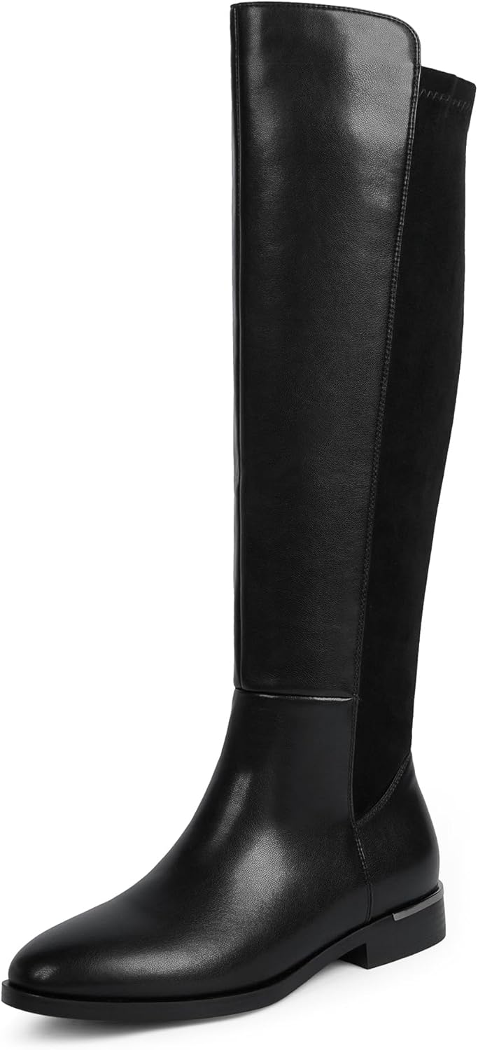 Modatope Knee High Boots Women Flat Rounded Toe Stretchy Style