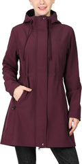 Women Softshell Long Jacket with Hood - Warm Windproof Rain Shell