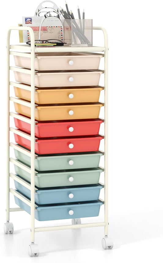 10-Drawer Rolling Storage Cart for Home and Office Organization