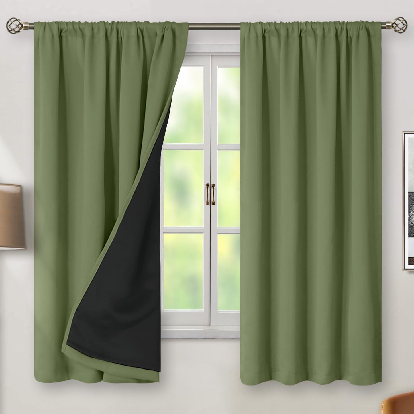 BGment Blackout Curtains for Bedroom 63 Inch Length, Green