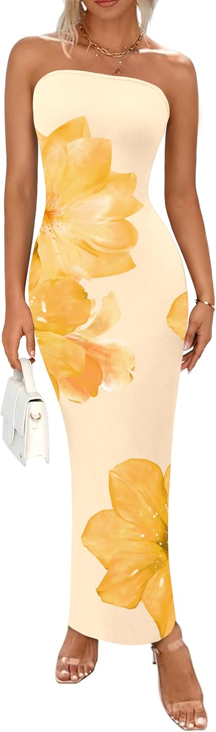 Stunning Floral Strapless Maxi Dress for Summer Events
