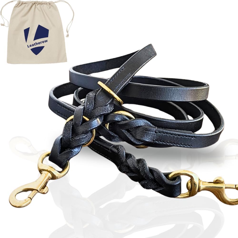 Multi Function 8ft Genuine Leather Dog Leash for All Dogs