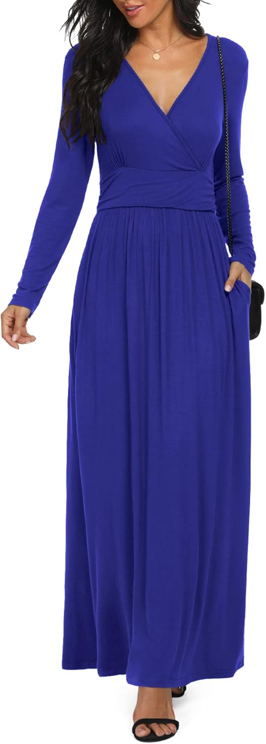 LILBETTER Women Long Sleeve Deep V Neck Maxi Casual Dress Review