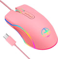 IULONEE Wired USB C Gaming Mouse - Ergonomic Design, RGB Backlight, 3200 DPI - Pink