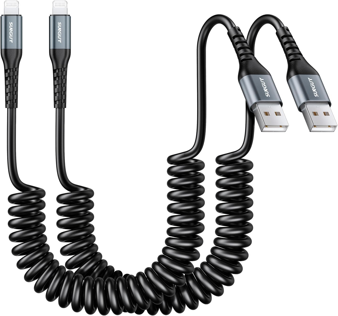 Fast Charge on-the-go with SUNGUY Coiled Lightning Cable