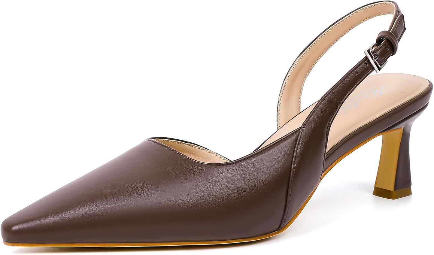Trendy Kitten Heels for Women Slingback Pointed Closed Toe