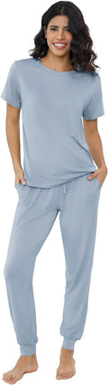 Bamboo Viscose Pajamas Women Short Sleeve Jogger Set (Style VFCB)