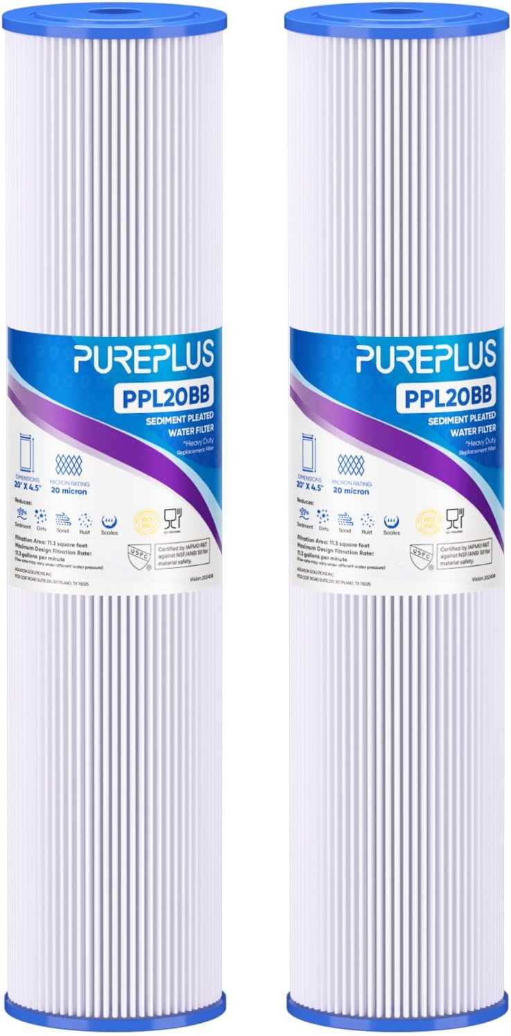 PUREPLUS 20x4.5 Whole House Pleated Sediment Filter for Well Water