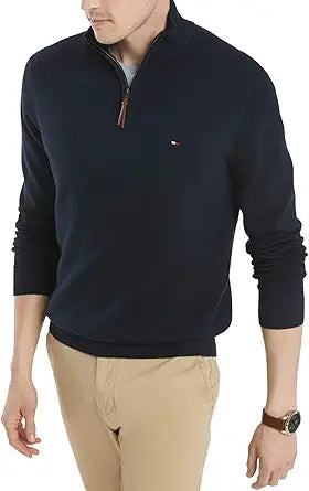Tommy Hilfiger Men's Long Sleeve Cotton Quarter Zip Pullover Sweater
