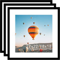 22x22 Picture Frame Set of 3 Black with 18x18 Mat - Safe, Simple