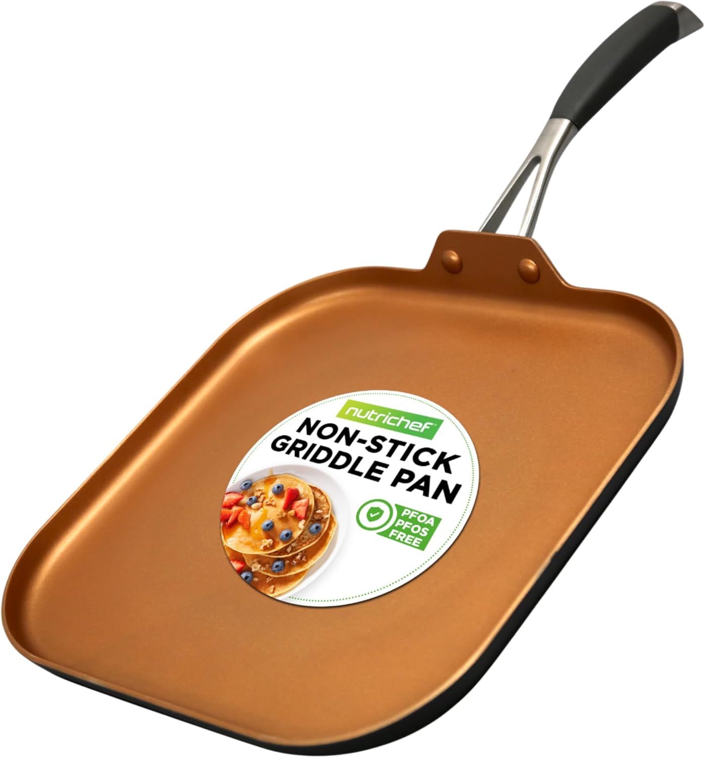 NutriChef Copper Pan Non-Stick Griddle for Stylish Cooking