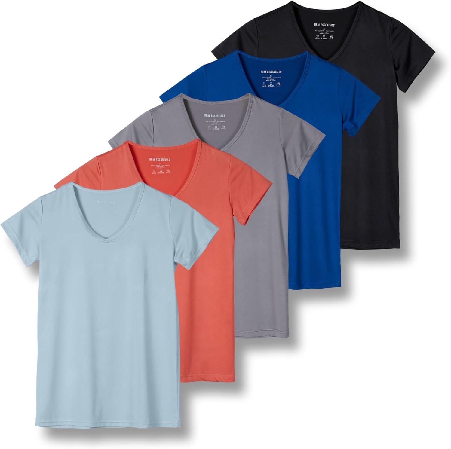 Real Essentials Women's Dry Fit Short Sleeve V Neck Workout Tops