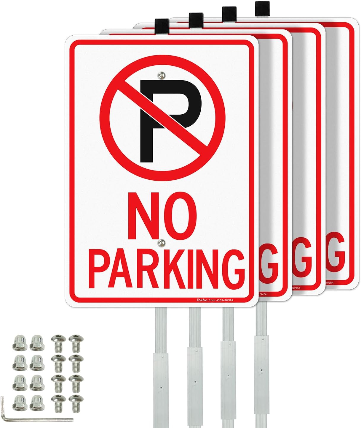 No Parking Signs with 36in Stake - Heavy Aluminum Reflective Set