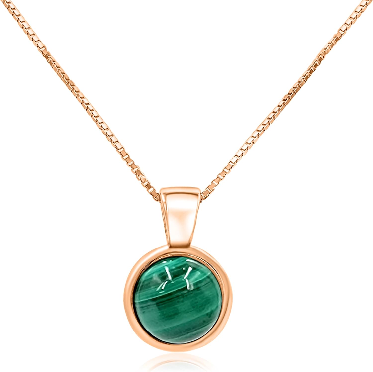 Real Gemstone 8mm Bezel Pendant Chain Necklace for Her Gift