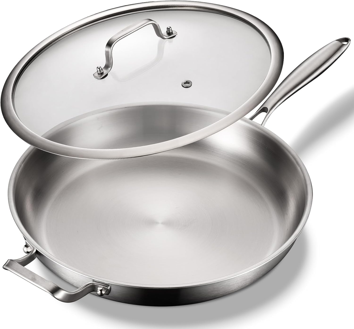 DELARLO Stainless Steel Pan 14.2 Inch Frying Pan for Cooking
