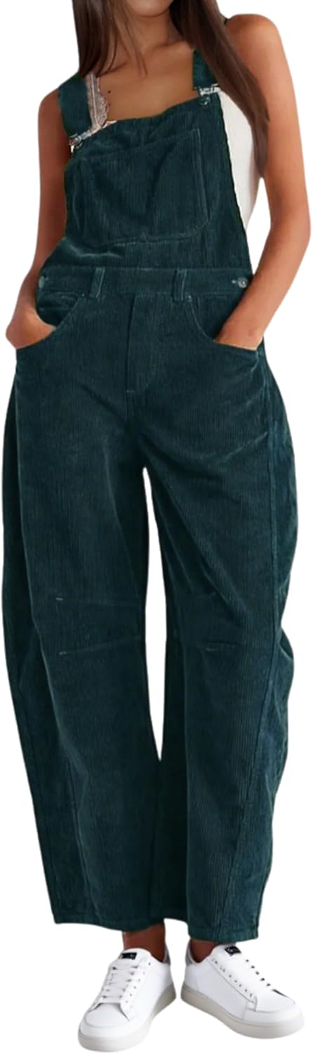 Corduroy Overalls for Women - Adjustable Wide Leg Jumpsuit
