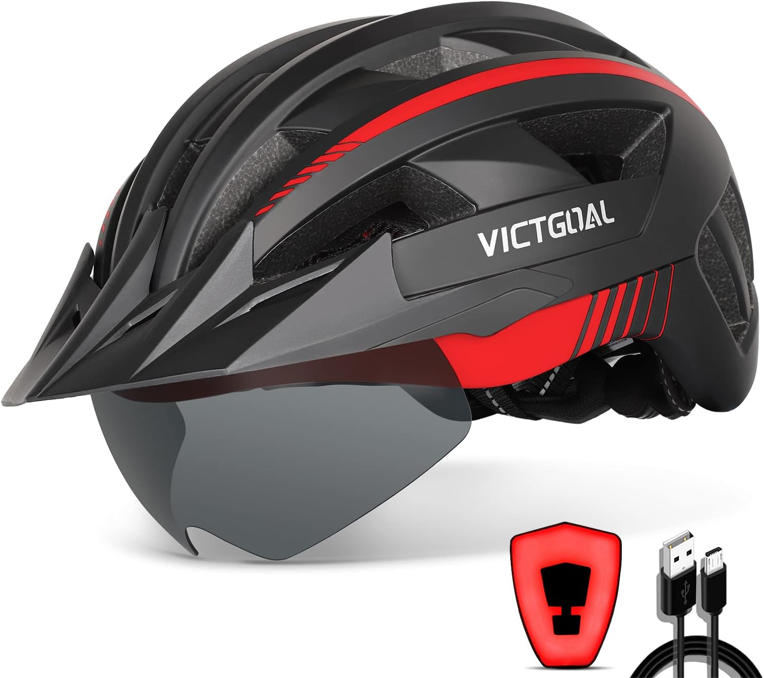 VICTGOAL Bike Helmet with Rechargeable Light and Goggles
