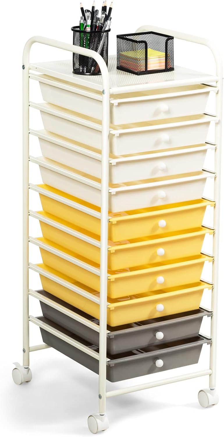 COSTWAY 10-Drawer Rolling Storage Cart for Home and Office Use
