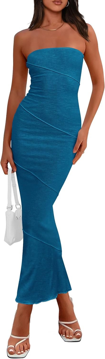 PRETTYGARDEN Women's Ribbed Maxi Bodycon Dress for Summer Fun