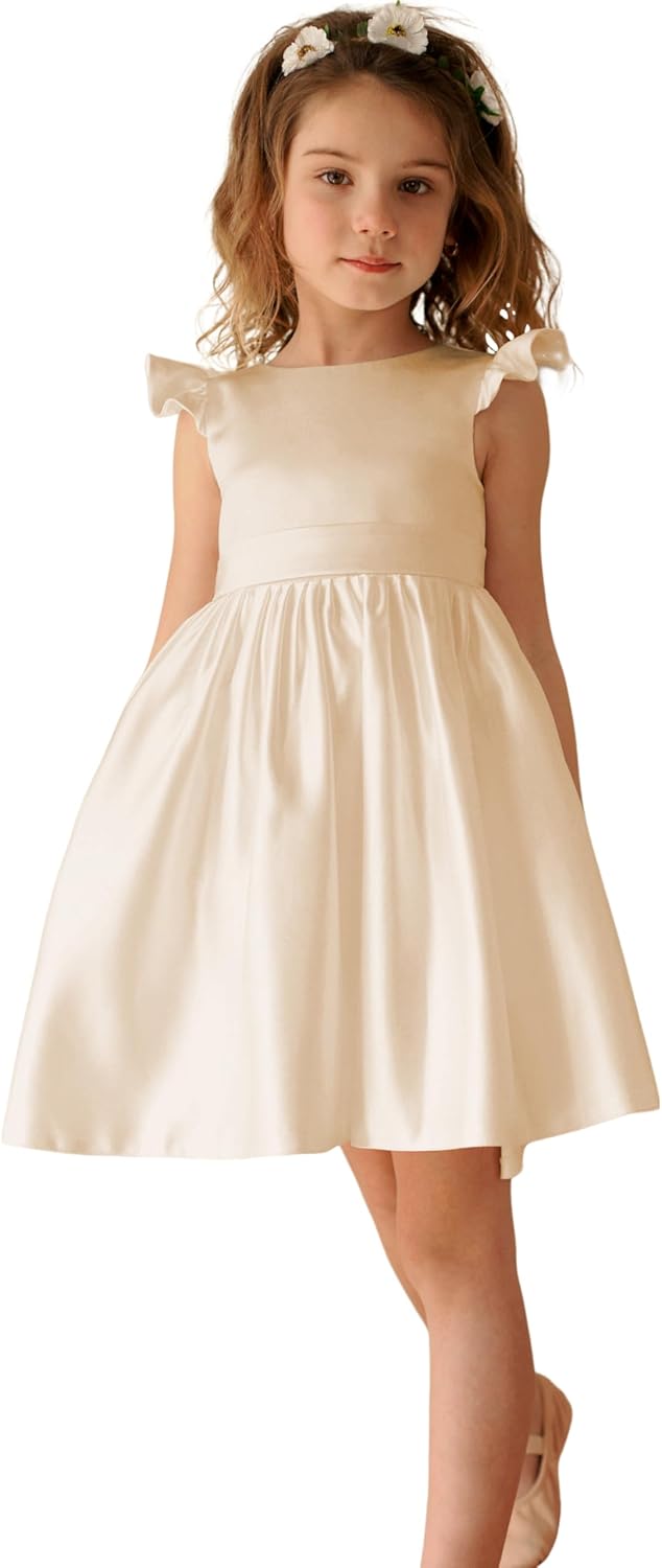 V-Back Satin Flower Girl Dress for Weddings and Special Events