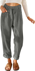 Acelitt Elastic Waist Corduroy Pants for Women - Straight Leg Fit