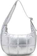 Small Puffer Crescent Shoulder Bag for Women - Quilted Nylon Comfort