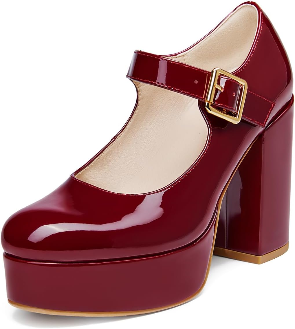 Coutgo Womens' T-Strap Round Toe Chunky Platform Heels Review