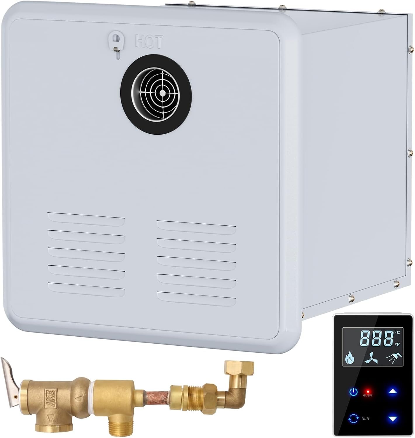 Instant Hot RV Water Heater, 65000 BTU, Propane-Powered, Multi-Protection